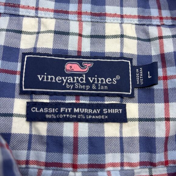 Vineyard Vines Blue Red Plaid Button Down Classic Fit Murray Shirt L - Picture 6 of 6